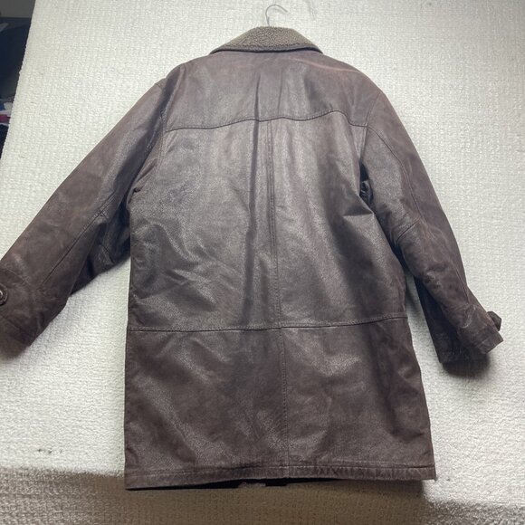 Nickelson Leather Men Sz M Aviator Leather Brown Jacket Sherpa Fleece Lined Read - Picture 11 of 16